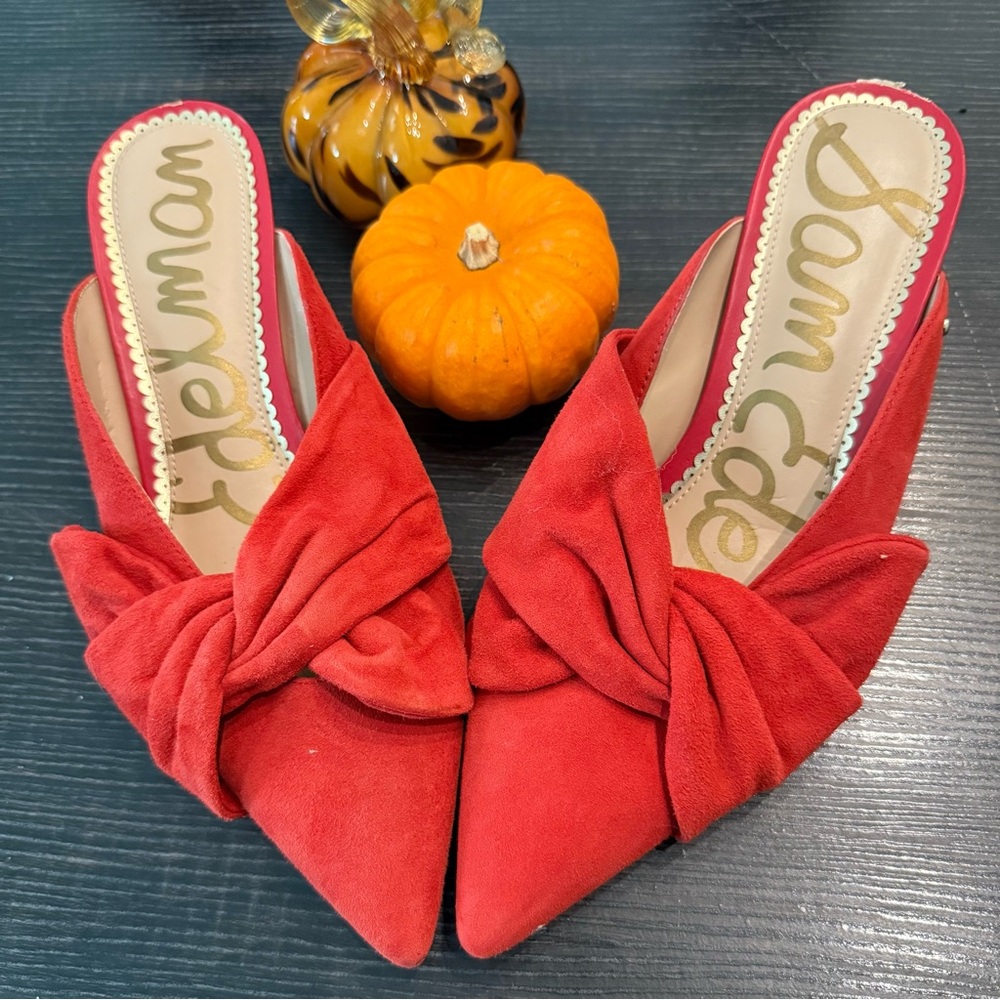 Sam Edelman Red Suede Bow Mules
